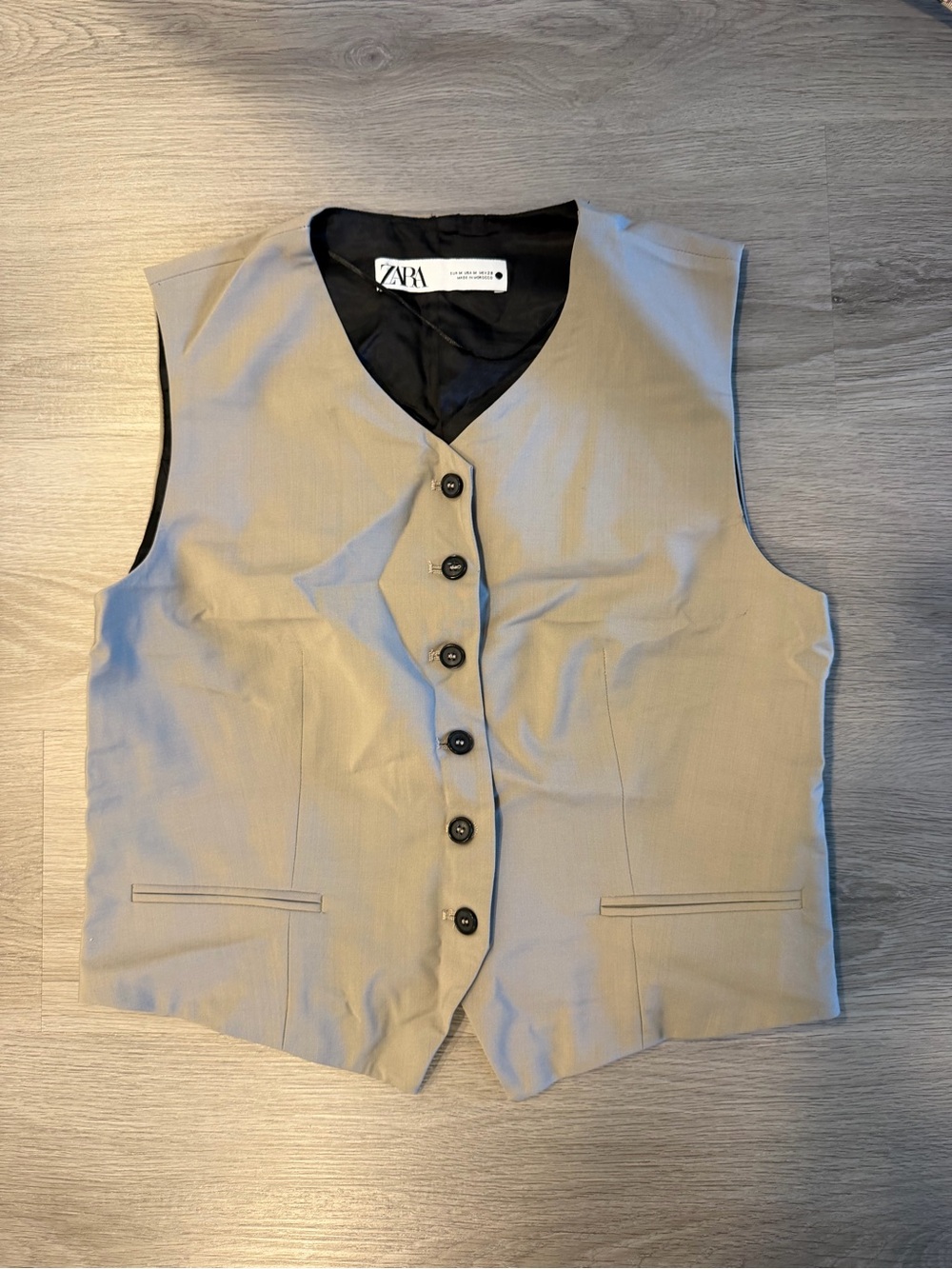 Zara 100% Wool Beige Tailored Button Vest